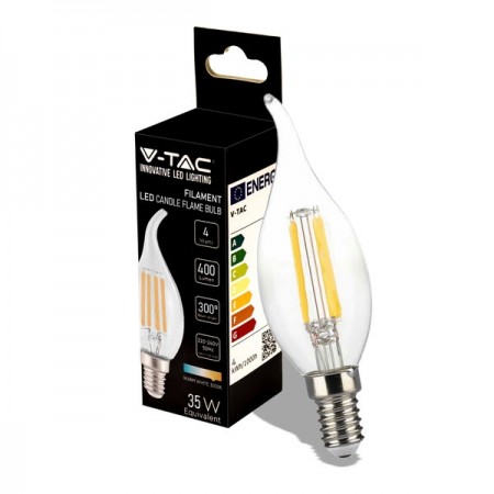 V-Tac VT-1997 Lampadina LED E14 Filamento Fiamma 4W - SKU 214302 | 214429 | 214430